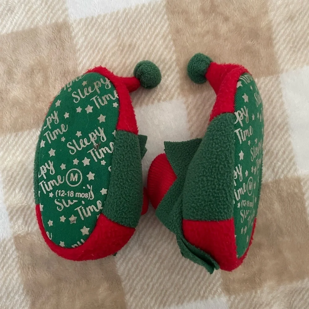 Festive Red and Green Elf Slippers for Kids 12-18 month size